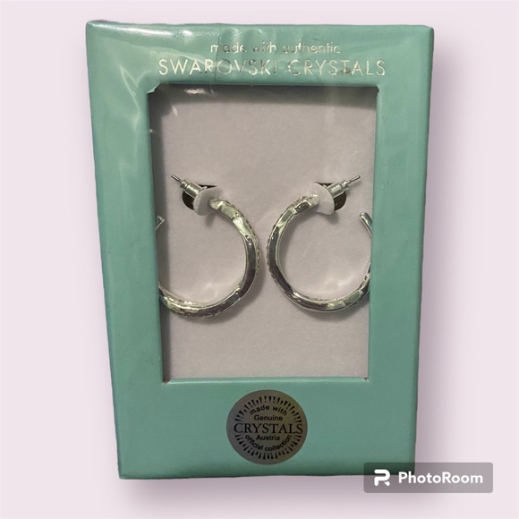 Swarovski Jewelry - Swarovski Crystal Silver Toned Hoop Earrings